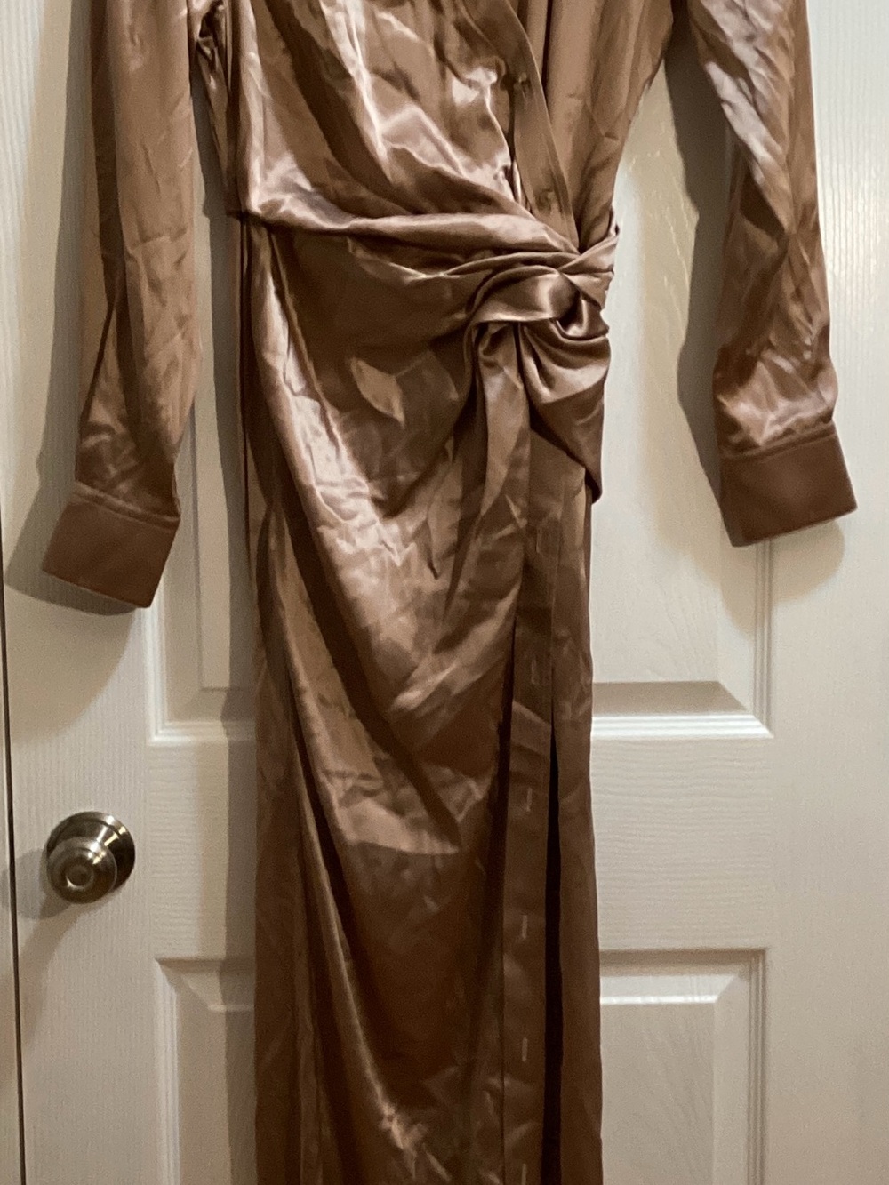 Alexander Wang Taupe Satin Long Sleeve Twist Dress